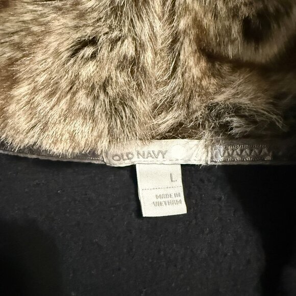 Old Navy Black Vintage Peace Logo Faux Fur Hoodie - Picture 8 of 9